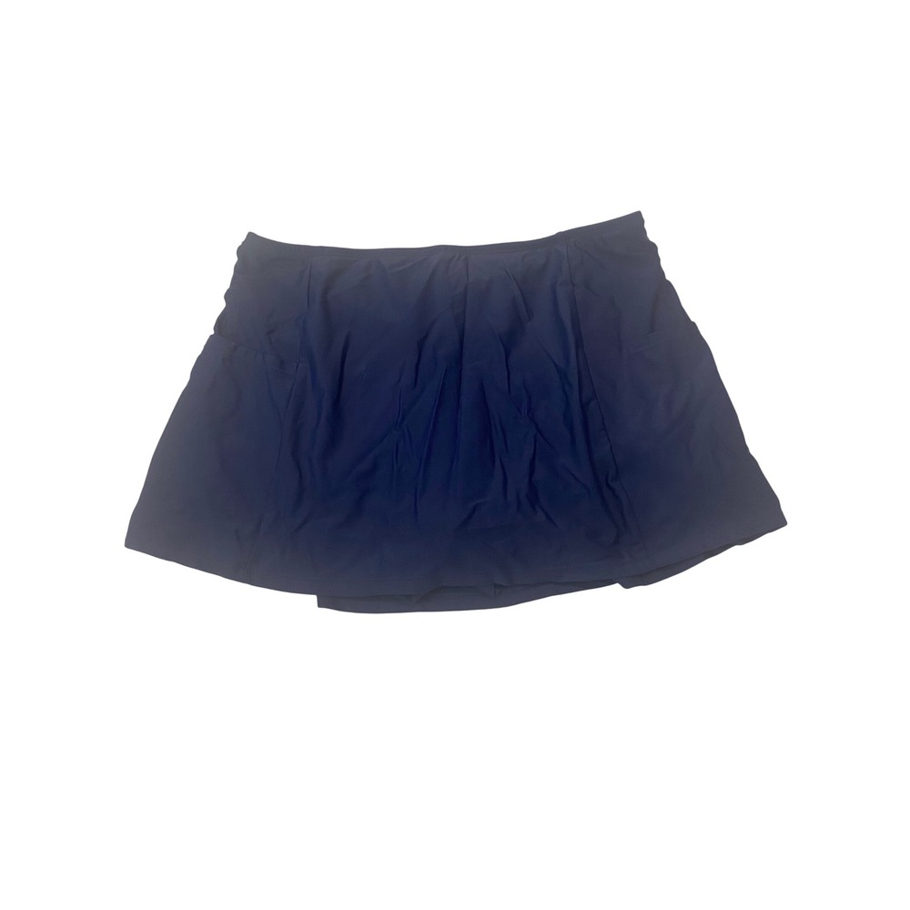 Ellen Tracy Swim Skirt Navy Blue Midrise Built-in Shorts Side Pockets XL 1842851